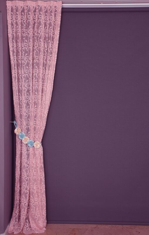 ŞAL MODEL PEMBE RENK TEK KANAT Hazır dikilmiş Pileli Fon Perde 75*260 cm - 3
