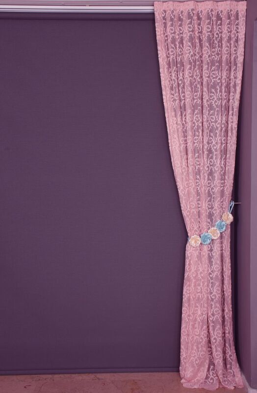 ŞAL MODEL PEMBE RENK TEK KANAT Hazır dikilmiş Pileli Fon Perde 75*260 cm - 4