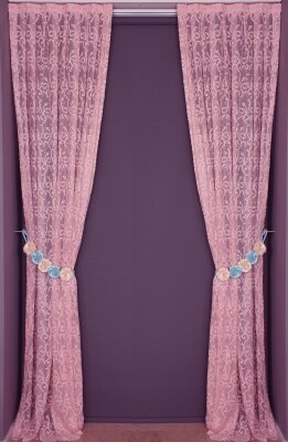 ŞAL MODEL PEMBE RENK TEK KANAT Hazır dikilmiş Pileli Fon Perde 75*260 cm - 5