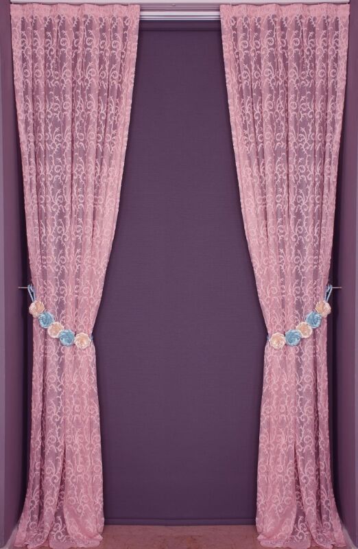 ŞAL MODEL PEMBE RENK TEK KANAT Hazır dikilmiş Pileli Fon Perde 75*260 cm - 5