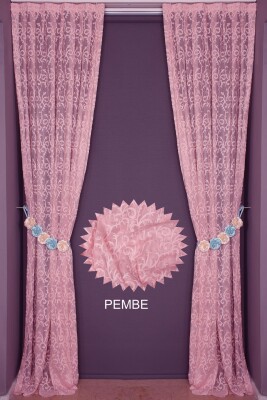 ŞAL MODEL PEMBE RENK TEK KANAT Hazır dikilmiş Pileli Fon Perde 75*260 cm - 7