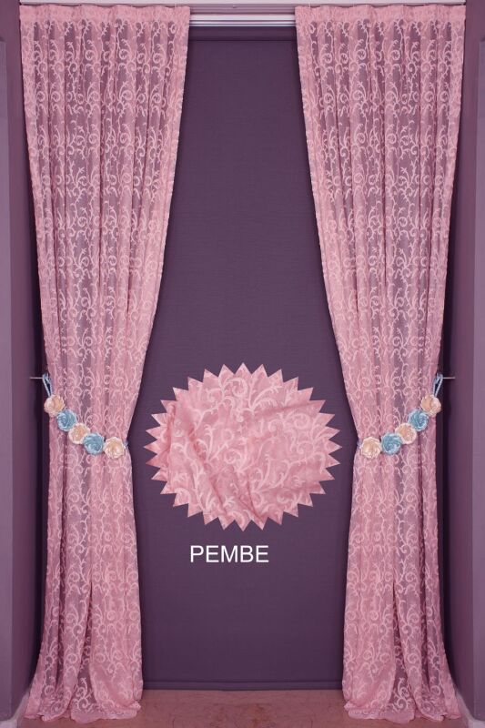 ŞAL MODEL PEMBE RENK TEK KANAT Hazır dikilmiş Pileli Fon Perde 75*260 cm - 7