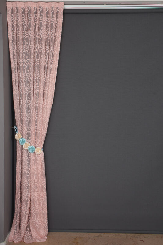 ŞAL MODEL PUDRA RENK TEK KANAT Hazır dikilmiş Pileli Fon Perde 75*260 cm - 6