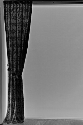 ŞAL SİYAH RENK TEK KANAT Hazır dikilmiş Pileli Fon Perde 75*260 cm - 3