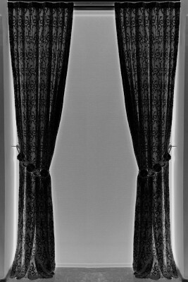 ŞAL SİYAH RENK TEK KANAT Hazır dikilmiş Pileli Fon Perde 75*260 cm - 5