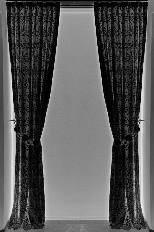 ŞAL SİYAH RENK TEK KANAT Hazır dikilmiş Pileli Fon Perde 75*260 cm - 5