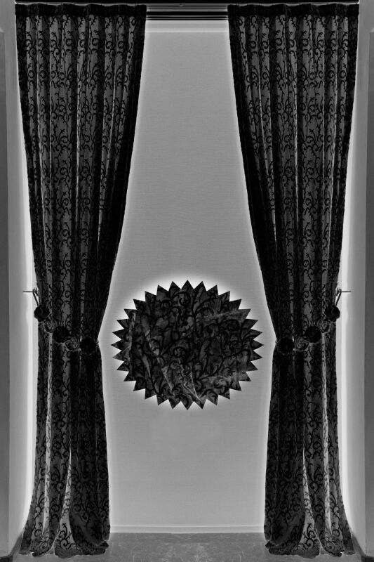 ŞAL SİYAH RENK TEK KANAT Hazır dikilmiş Pileli Fon Perde 75*260 cm - 1