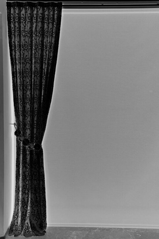 ŞAL SİYAH RENK TEK KANAT Hazır dikilmiş Pileli Fon Perde 75*260 cm - 3