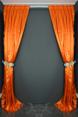 ŞANZELİZE SATEN MODEL TURUNCU RENK TEK KANAT Pileli Fon Perde 75*260 cm - 6