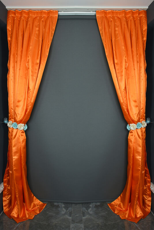 ŞANZELİZE SATEN MODEL TURUNCU RENK TEK KANAT Pileli Fon Perde 75*260 cm - 6