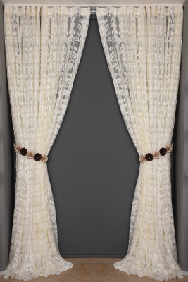 SARMAŞIK KREM RENK TEK KANAT Dikilmiş Pileli Fon Perde 300*260 Cm - 1