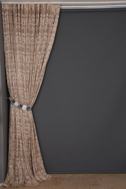 SARMAŞIK VİZON RENK TEK KANAT Dikilmiş Pileli Fon Perde 300*260 Cm - 3