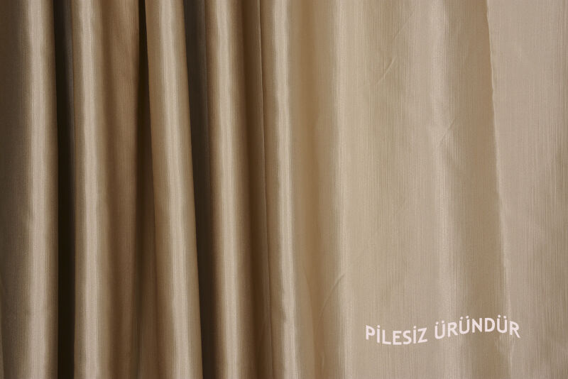 SATEN FONLUK PİLESİZ GOLD RENK TEK KANAT FON PERDE En 200 Cm Boy 260 Cm - 3