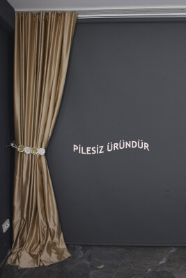 SATEN FONLUK PİLESİZ GOLD RENK TEK KANAT FON PERDE En 200 Cm Boy 260 Cm - 8