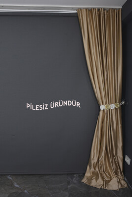 SATEN FONLUK PİLESİZ GOLD RENK TEK KANAT FON PERDE En 200 Cm Boy 260 Cm - 9