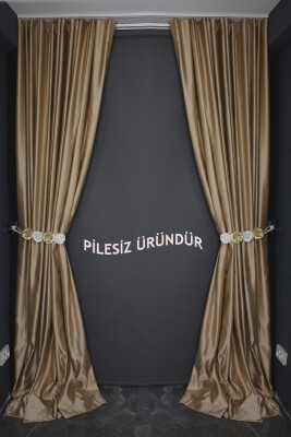 SATEN FONLUK PİLESİZ GOLD RENK TEK KANAT FON PERDE En 200 Cm Boy 260 Cm - 10