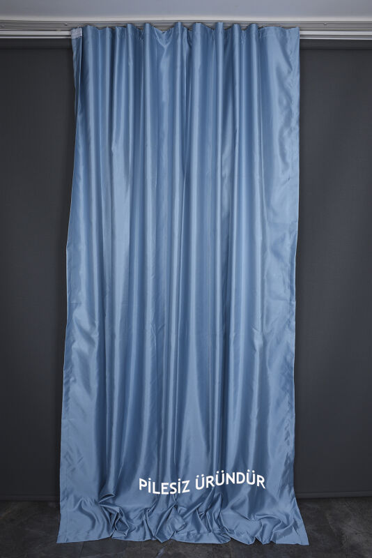 SATEN FONLUK PİLESİZ MAVİ RENK TEK KANAT FON PERDE En 200 Cm Boy 260 Cm - 1
