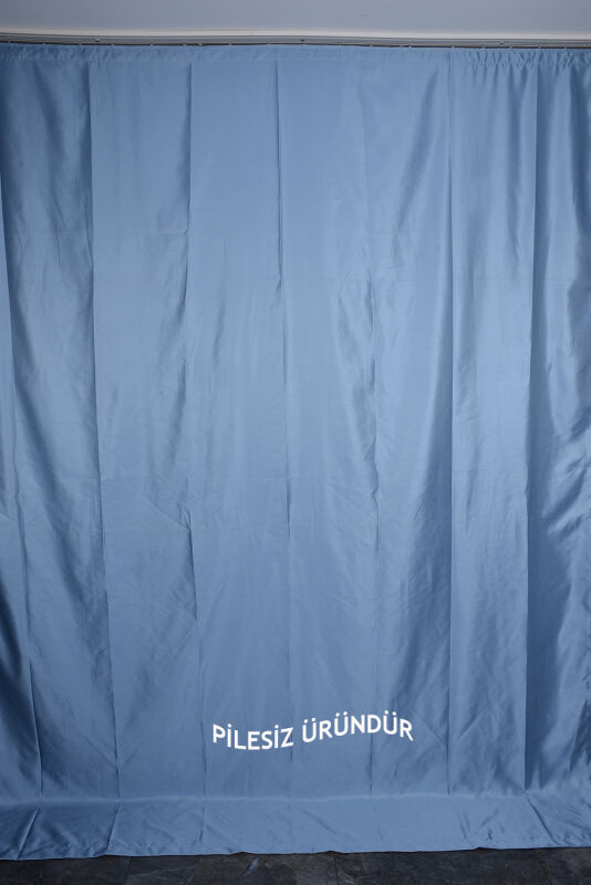 SATEN FONLUK PİLESİZ MAVİ RENK TEK KANAT FON PERDE En 200 Cm Boy 260 Cm - 3