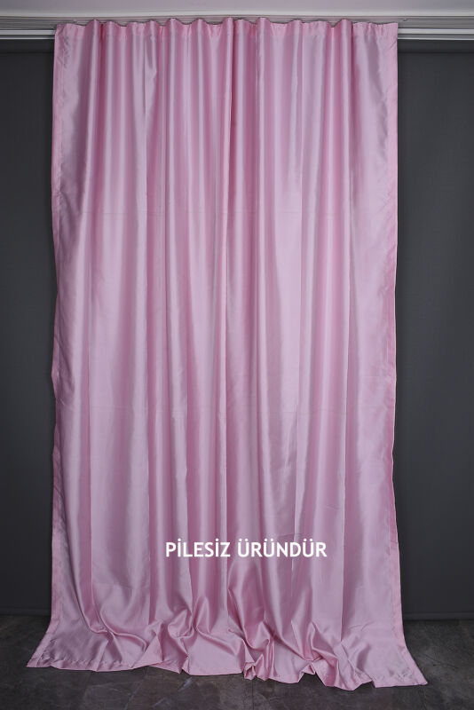 SATEN FONLUK PİLESİZ PEMBE RENK TEK KANAT FON PERDE En 200 Cm Boy 260 Cm - 1