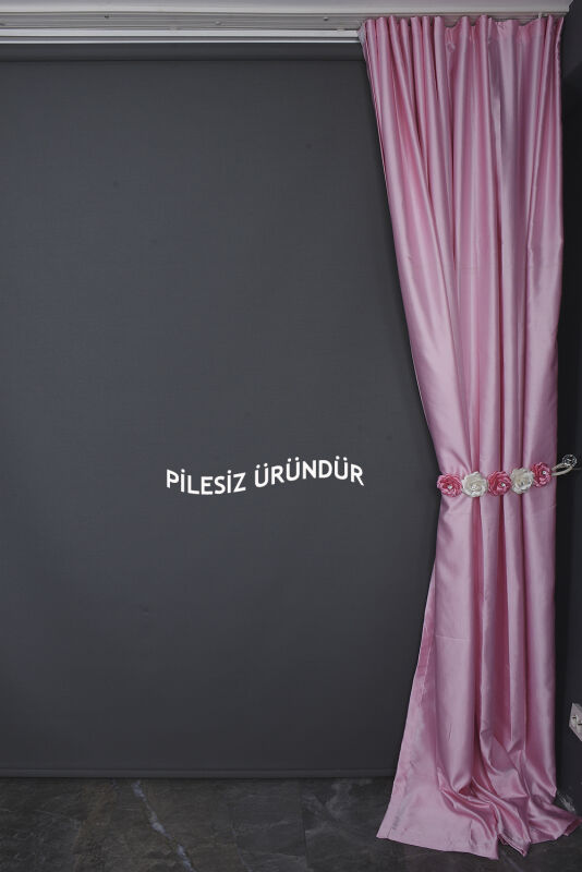 SATEN FONLUK PİLESİZ PEMBE RENK TEK KANAT FON PERDE En 200 Cm Boy 260 Cm - 8