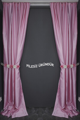 SATEN FONLUK PİLESİZ PEMBE RENK TEK KANAT FON PERDE En 200 Cm Boy 260 Cm - 9