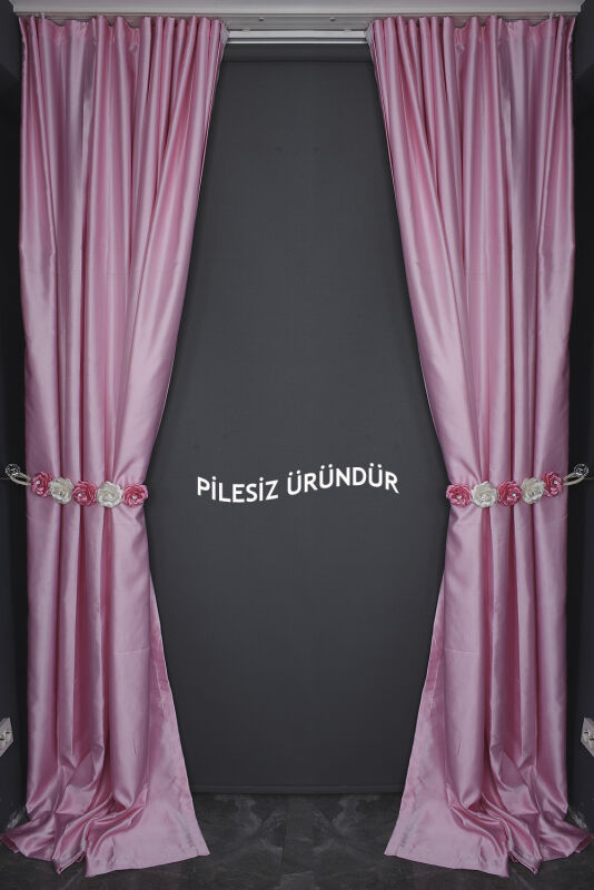 SATEN FONLUK PİLESİZ PEMBE RENK TEK KANAT FON PERDE En 200 Cm Boy 260 Cm - 9