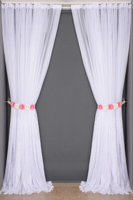 SELVİ DESEN BEYAZ RENK TEK KANAT Hazır dikilmiş Pileli Fon Perde 300*260 cm - 1