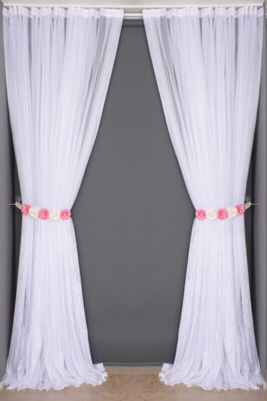 SELVİ DESEN BEYAZ RENK TEK KANAT Hazır dikilmiş Pileli Fon Perde 300*260 cm - 1