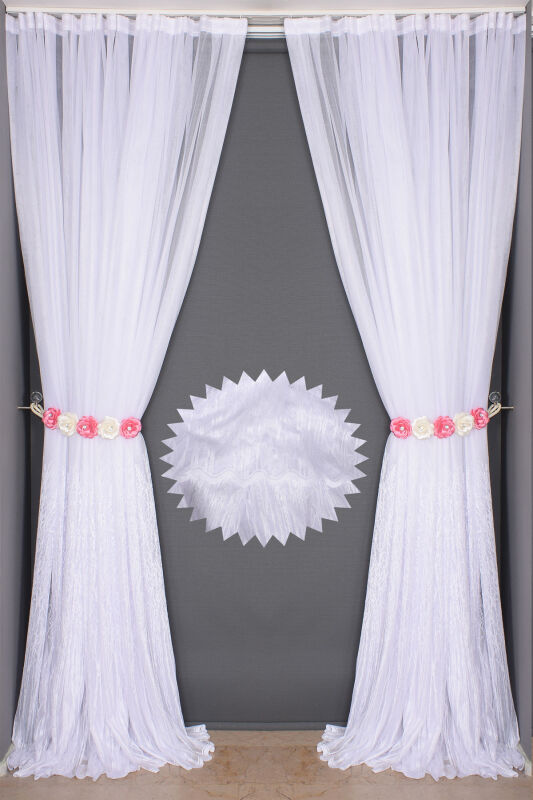 SELVİ DESEN BEYAZ RENK TEK KANAT Hazır dikilmiş Pileli Fon Perde 300*260 cm - 4