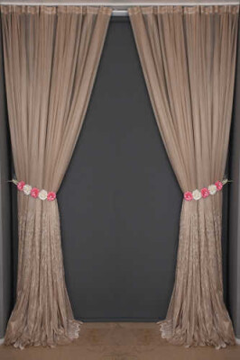 SELVİ DESEN VİZON RENK TEK KANAT Hazır dikilmiş Pileli Fon Perde 300*260 cm - 8