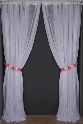 SEYREK NOKTALI MODEL BEYAZ RENK TEK KANAT Hazır Pileli Fon Perde 300*260 - 1