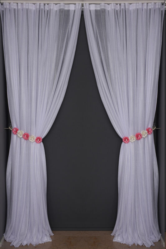 SEYREK NOKTALI MODEL BEYAZ RENK TEK KANAT Hazır Pileli Fon Perde 300*260 - 1