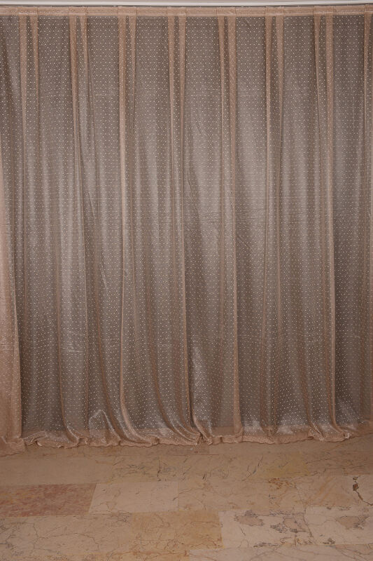 SEYREK NOKTALI MODEL VİZON RENK TEK KANAT Hazır Pileli Fon Perde 300*260 - 2