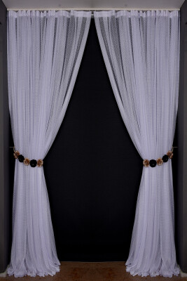 SIK NOKTALI MODEL KIRIK BEYAZ RENK TEK KANAT Hazır Pileli Fon Perde 300*260 - 1