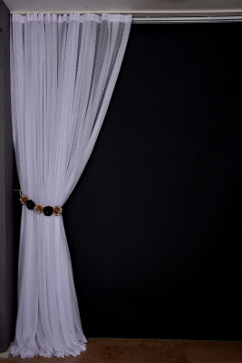 SIK NOKTALI MODEL KIRIK BEYAZ RENK TEK KANAT Hazır Pileli Fon Perde 300*260 - 3