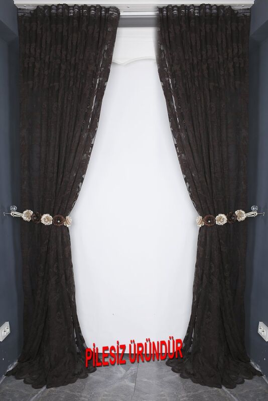 SULTAN 1 MODEL ACI KAHVE RENK PİLESİZ TEK KANAT Fon Perde 300*260 cm - 9
