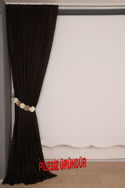 SULTAN 2 MODEL ACI KAHVE RENK PİLESİZ HAZIR DÜĞMELİ TEK KANAT Fon Perde 300*260 cm - 6