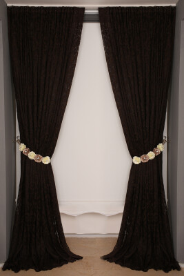 SULTAN 2 MODEL ACI KAHVE RENK TEK KANAT Hazır dikilmiş Pileli Fon Perde 300*260 cm - 2