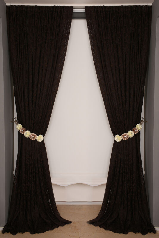 SULTAN 2 MODEL ACI KAHVE RENK TEK KANAT Hazır dikilmiş Pileli Fon Perde 300*260 cm - 2