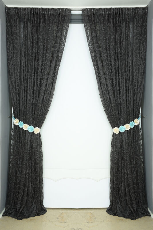 SULTAN 2 MODEL ANTRASİT RENK TEK KANAT Hazır dikilmiş Pileli Fon Perde 300*260 cm - 7