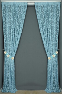 SULTAN 2 MODEL MAVİ RENK TEK KANAT Hazır dikilmiş Pileli Fon Perde 75*260 cm - 6