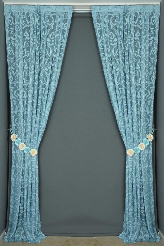 SULTAN 2 MODEL MAVİ RENK TEK KANAT Hazır dikilmiş Pileli Fon Perde 75*260 cm - 6