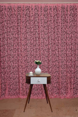 SULTAN 2 MODEL PEMBE RENK TEK KANAT Hazır dikilmiş Pileli Fon Perde 300*260 cm - 1