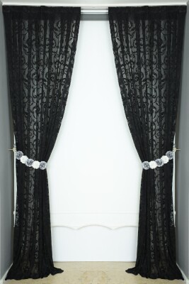 SULTAN 2 MODEL SİYAH RENK TEK KANAT Hazır dikilmiş Pileli Fon Perde 75*260 cm - 6