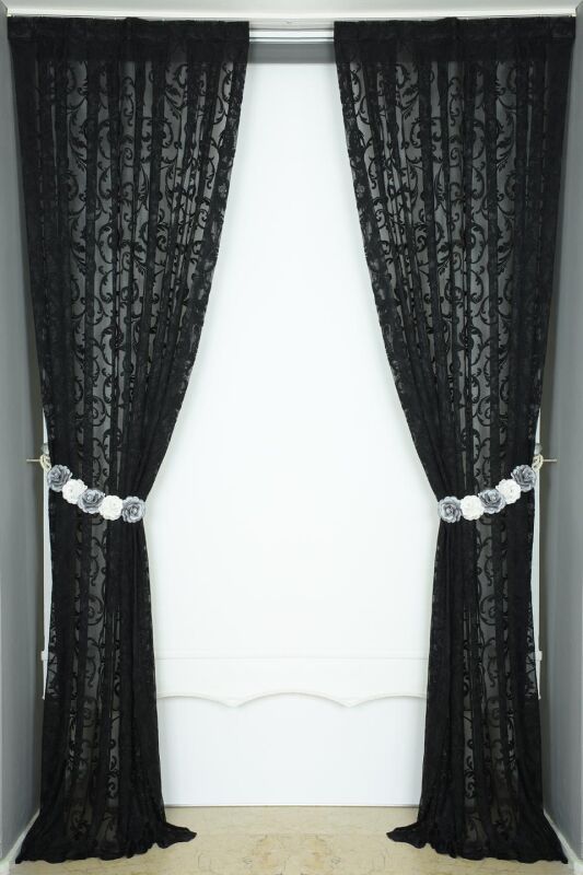 SULTAN 2 MODEL SİYAH RENK TEK KANAT Hazır dikilmiş Pileli Fon Perde 75*260 cm - 6