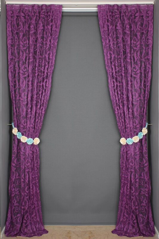 SULTAN 2 MOR RENK TEK KANAT Hazır dikilmiş Pileli Fon Perde 75*260 cm - 7