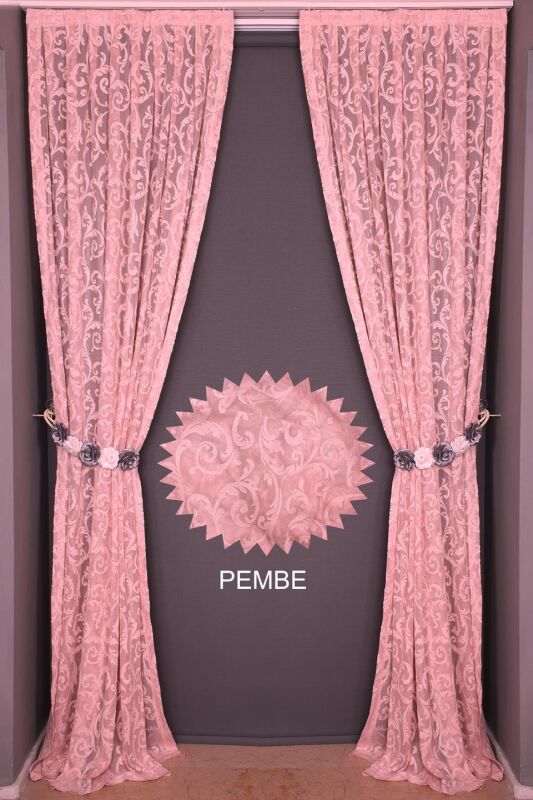 SULTAN 2 PEMBE RENK TEK KANAT Hazır dikilmiş Pileli Fon Perde 75*260 cm - 1