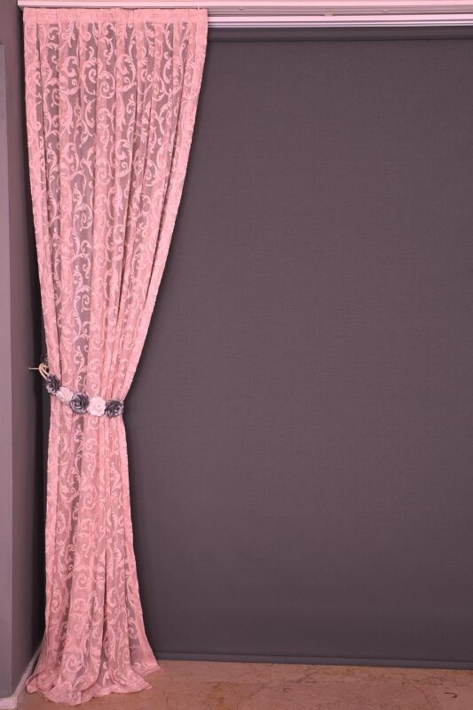 SULTAN 2 PEMBE RENK TEK KANAT Hazır dikilmiş Pileli Fon Perde 75*260 cm - 4