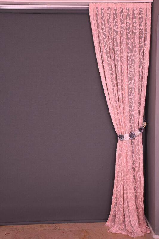 SULTAN 2 PEMBE RENK TEK KANAT Hazır dikilmiş Pileli Fon Perde 75*260 cm - 5