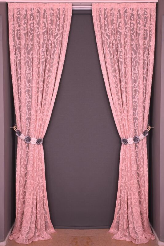 SULTAN 2 PEMBE RENK TEK KANAT Hazır dikilmiş Pileli Fon Perde 75*260 cm - 7